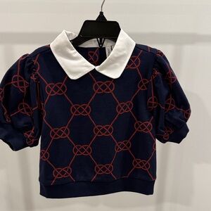 Janie and Jack Navy and Red Patterned Kids Shirt with White Collar net size 6